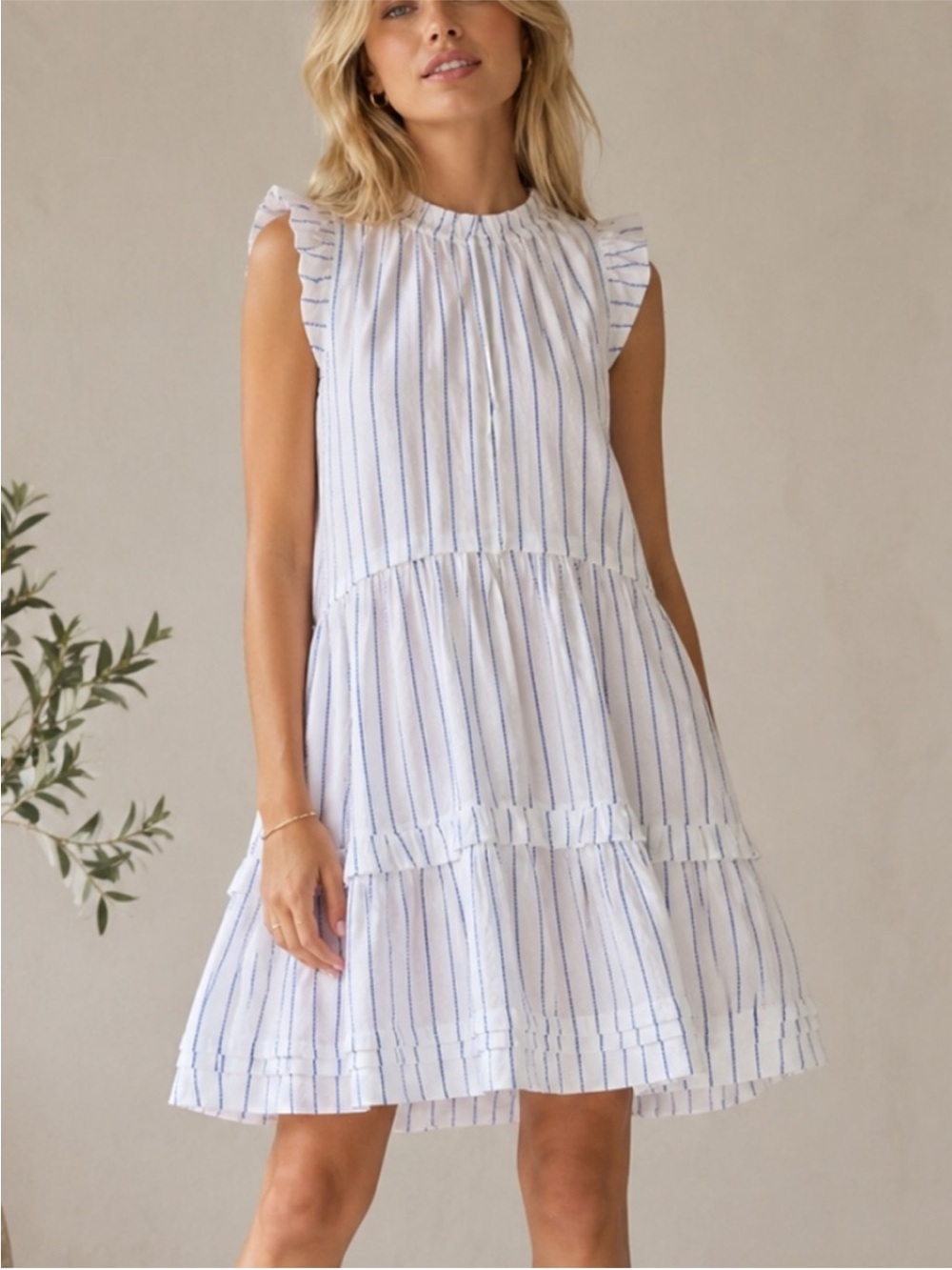 ME+EM Women's Striped Swing Tiered Mini Dress Size 12